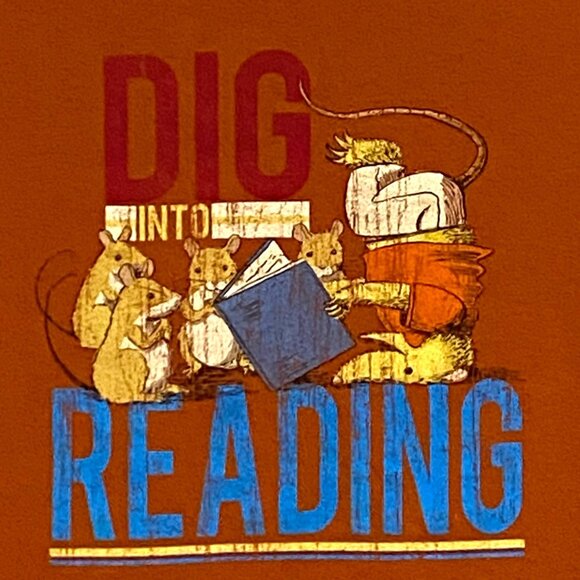 Dig Into Reading Mouse T-Shirt Youth L Orange Book Worm Dragon Homeschool - Picture 1 of 6
